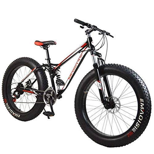 Fat Tire Mountainbike : LJLYL Mountainbike, 21-Gang-Fattail-Hardtail-Mountainbike, Rahmen mit doppelter Federung und Rahmen aus Kohlenstoffstahl, Doppelscheibenbremse, 26-Zoll-Räder, Black red