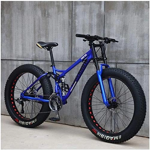 Fat Tire Mountainbike : Mountain Bikes, Fahrrad, 26 Zoll, 21 Geschwindigkeiten, High Carbon Stahl, Leichtgewicht, Strand, Sport Bike, Dual-Suspension, Doppelscheibenbremse, Fat Tire Bike, (Color : Blue)