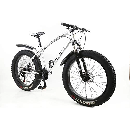 Fat Tire Mountainbike : MYTNN Fatbike 26 Zoll 21 Gang Shimano Fat Tyre 2020 Mountainbike 47 cm RH Snow Bike Fat Bike (Silber Rahmen / Schwarze Felgen)