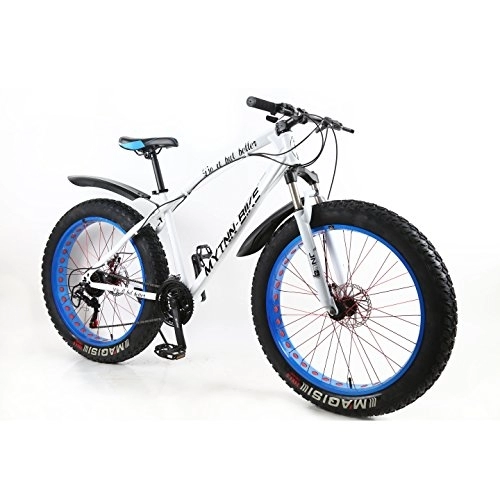 Fat Tire Mountainbike : MYTNN Fatbike 26 Zoll 21 Gang Shimano Fat Tyre 2020 Mountainbike 47 cm RH Snow Bike Fat Bike (Weiße Rahmen / Blaue Felgen)