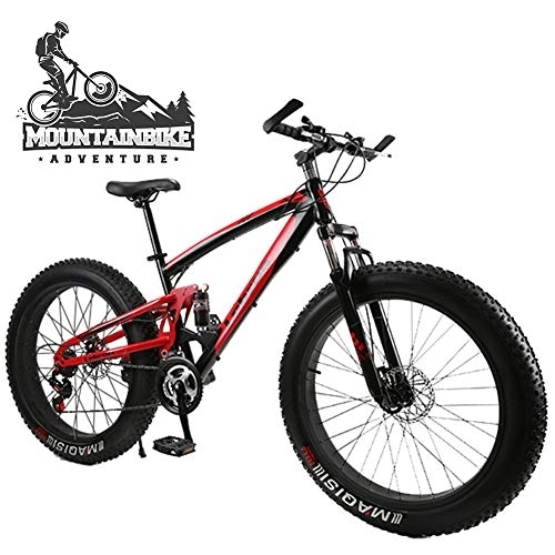 Fat Tire Mountainbike : NENGGE 26 & 24 Zoll MTB Vollfederung für Erwachsenen Herren Damen, Fette Reifen Fahrräder Mountainbike mit Scheibenbremsen, Rahmen aus Kohlenstoffstahl, Schwarz, 26 Inch 24 Speed