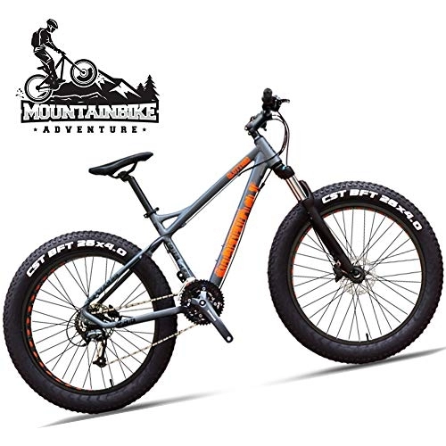 Fat Tire Mountainbike : NENGGE 26 Zoll Hardtail MTB mit Gabelfederung für Herren Damen, 27 Gang-Schaltung Hydraulische Scheibenbremse Jugend Mountainbike, Unisex Fette Reifen Fahrräder, Grau