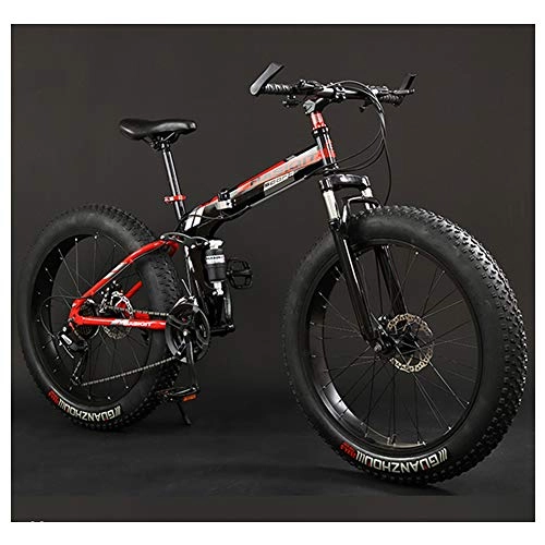 Fat Tire Mountainbike : NENGGE Erwachsenen MTB, Faltbare Vollfederung Mountain Bike, Zwei Scheibenbremsen Fette Reifen Fahrrad, Großer Reifen MTB Fahrrad für Herren und Damen, 20" red, 7 Speed