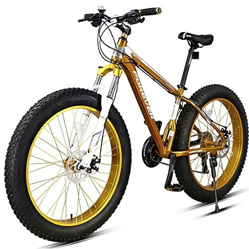 Fat Tire Mountainbike : NENGGE Fahrräder 26 Zoll Fette Reifen Mountainbike für Herren Damen, 27 Gang-Schaltung Hardtail MTB mit Gabelfederung, Zwei Scheibenbremsen & Rahmen aus Aluminiumlegierung, Gold