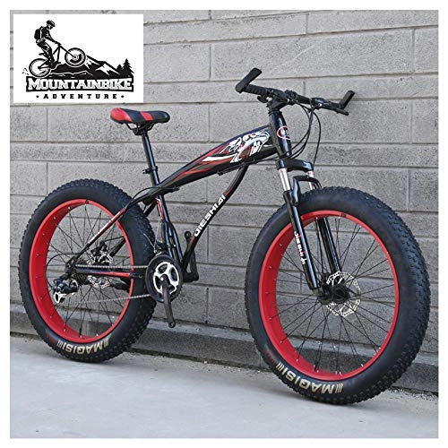 Fat Tire Mountainbike : NENGGE Fette Reifen Hardtail MTB mit Gabelfederung für Erwachsenen Herren Damen, Unisex Jugend Kohlenstoffstahl Fahrräder Mountainbike, Zwei Scheibenbremsen, Black2, 26 Inch 21 Speed
