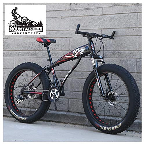 Fat Tire Mountainbike : NENGGE Fette Reifen Hardtail MTB mit Gabelfederung für Erwachsenen Herren Damen, Unisex Jugend Kohlenstoffstahl Fahrräder Mountainbike, Zwei Scheibenbremsen, New black2, 26 Inch 7 Speed