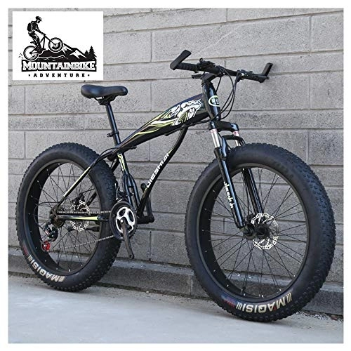 Fat Tire Mountainbike : NENGGE Fette Reifen Hardtail MTB mit Gabelfederung für Erwachsenen Herren Damen, Unisex Jugend Kohlenstoffstahl Fahrräder Mountainbike, Zwei Scheibenbremsen, Yellow2, 26 Inch 24 Speed