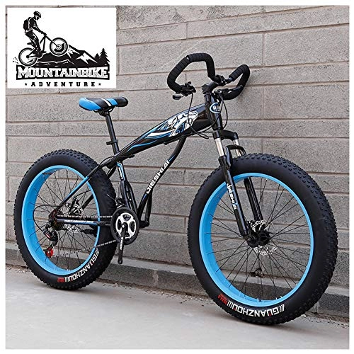 Fat Tire Mountainbike : NENGGE Gabelfederung Fette Reifen Hardtail MTB, Herren Damen Zwei Scheibenbremsen Mountainbike, Erwachsenen Fahrräder Rahmen aus Kohlenstoffstahl, Unisex, Blau, 24 Inch 21 Speed
