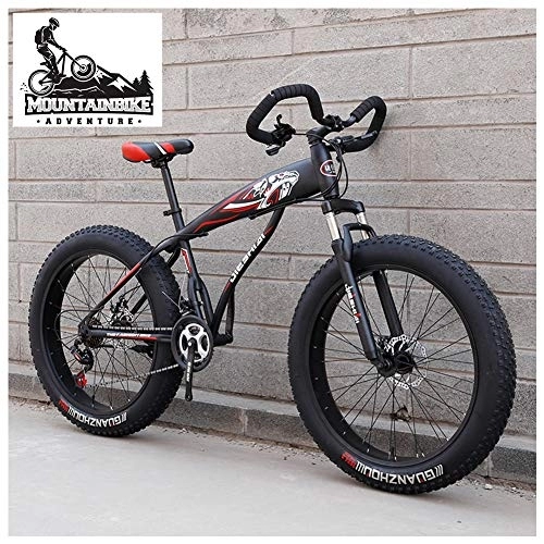 Fat Tire Mountainbike : NENGGE Gabelfederung Fette Reifen Hardtail MTB, Herren Damen Zwei Scheibenbremsen Mountainbike, Erwachsenen Fahrräder Rahmen aus Kohlenstoffstahl, Unisex, Schwarz, 26 Inch 21 Speed