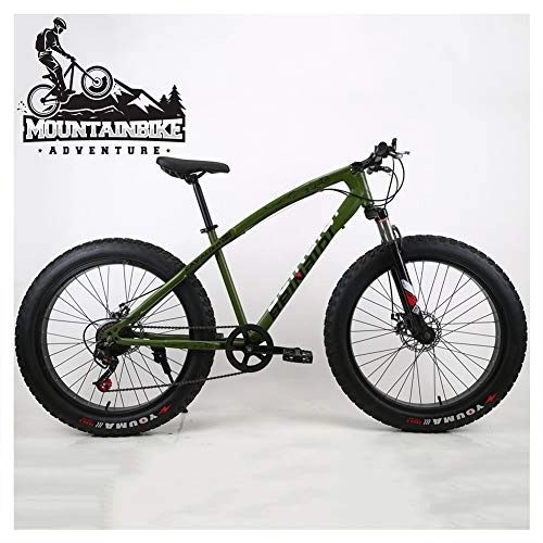 Fat Tire Mountainbike : NENGGE Hardtail MTB 26 Zoll für Herren Damen, Erwachsenen Mountainbike mit Gabelfederung und Scheibenbremsen, Fette Reifen Fahrräder Rahmen aus Kohlenstoffstahl, Green 3, 27 Speed