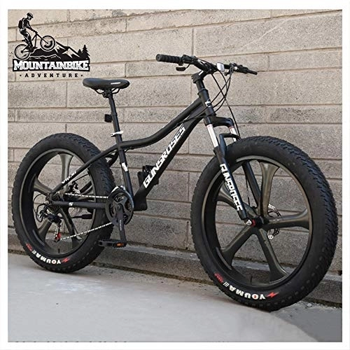 Fat Tire Mountainbike : NENGGE Hardtail MTB 26 Zoll mit Gabelfederung für Herren Damen, Erwachsenen Fette Reifen Fahrräder, Scheibenbremsen Mountainbike, Rahmen aus Kohlenstoffstahl, 5 Spoke Black, 7 Speed