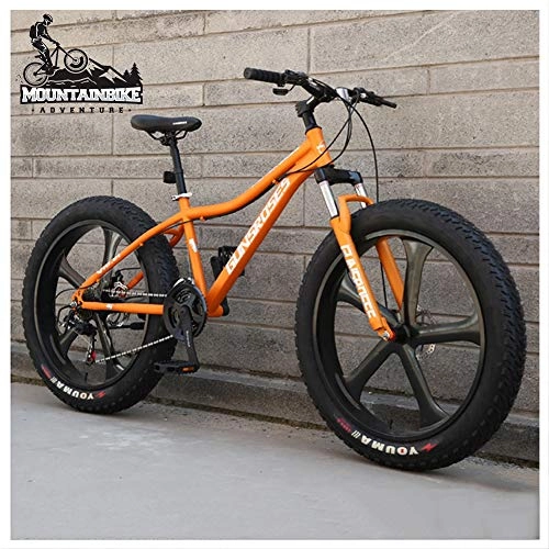 Fat Tire Mountainbike : NENGGE Hardtail MTB 26 Zoll mit Gabelfederung für Herren Damen, Erwachsenen Fette Reifen Fahrräder, Scheibenbremsen Mountainbike, Rahmen aus Kohlenstoffstahl, 5 Spoke orange, 24 Speed