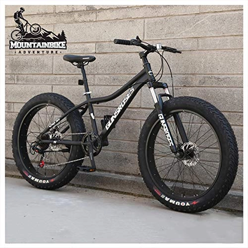 Fat Tire Mountainbike : NENGGE Hardtail MTB 26 Zoll mit Gabelfederung für Herren Damen, Erwachsenen Fette Reifen Fahrräder, Scheibenbremsen Mountainbike, Rahmen aus Kohlenstoffstahl, Black Spoke, 24 Speed