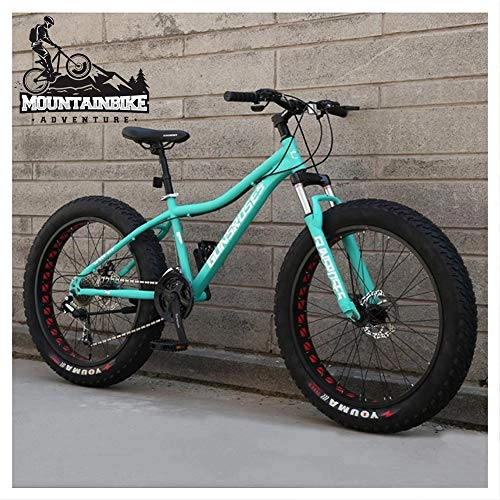 Fat Tire Mountainbike : NENGGE Hardtail MTB 26 Zoll mit Gabelfederung für Herren Damen, Erwachsenen Fette Reifen Fahrräder, Scheibenbremsen Mountainbike, Rahmen aus Kohlenstoffstahl, Green Spoke, 7 Speed