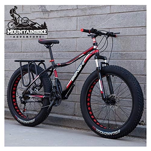 Fat Tire Mountainbike : NENGGE Hardtail MTB mit Gabelfederung für Herren & Damen, Erwachsenen Zwei Scheibenbremsen Großer Reifen Mountainbike, Unisex Rahmen aus Kohlenstoffstahl Fahrräder, Black 2, 24 Inch 21 Speed
