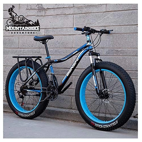 Fat Tire Mountainbike : NENGGE Hardtail MTB mit Gabelfederung für Herren & Damen, Erwachsenen Zwei Scheibenbremsen Großer Reifen Mountainbike, Unisex Rahmen aus Kohlenstoffstahl Fahrräder, Blau, 24 Inch 27 Speed