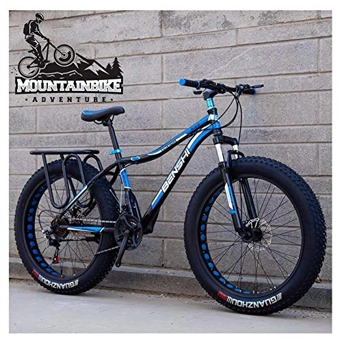 Fat Tire Mountainbike : NENGGE Hardtail MTB mit Gabelfederung für Herren & Damen, Erwachsenen Zwei Scheibenbremsen Großer Reifen Mountainbike, Unisex Rahmen aus Kohlenstoffstahl Fahrräder, Blue 2, 24 Inch 27 Speed