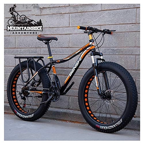 Fat Tire Mountainbike : NENGGE Hardtail MTB mit Gabelfederung für Herren & Damen, Erwachsenen Zwei Scheibenbremsen Großer Reifen Mountainbike, Unisex Rahmen aus Kohlenstoffstahl Fahrräder, Orange 2, 26 Inch 27 Speed