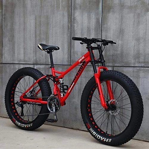 Fat Tire Mountainbike : NENGGE Mountainbike MTB, 24 Zoll Fette Reifen Fahrrad, Fahrrad mit Scheibenbremsen, Rahmen aus Kohlenstoffstahl, MTB Fahrrad für Herren und Damen, Rot, 27 Speed