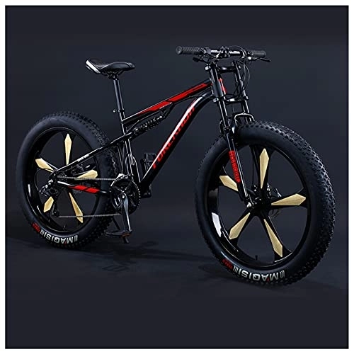 Fat Tire Mountainbike : NENGGE Mountainbike MTB, 26 Zoll Fette Reifen Fahrrad, Fahrrad mit Scheibenbremsen, Rahmen aus Kohlenstoffstahl, Erwachsenen MTB Fahrrad für Herren und Damen, 7 Speed, Black 5 Spoke