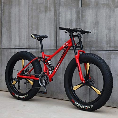 Fat Tire Mountainbike : NENGGE Mountainbike MTB, 26 Zoll Fette Reifen Fahrrad, Fahrrad mit Scheibenbremsen, Rahmen aus Kohlenstoffstahl, MTB Fahrrad für Herren und Damen, 24 Speed, Red 3 Spoke