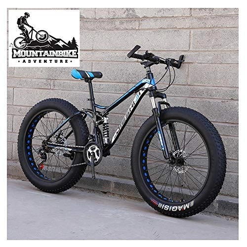 Fat Tire Mountainbike : NENGGE Vollfederung MTB mit Zwei Scheibenbremsen für Herren & Damen, Fette Reifen Erwachsenen Jugend Mountainbike, Kohlenstoffstahl Unisex Fahrräder, New Blue 1, 26 Inch 7 Speed
