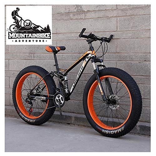 Fat Tire Mountainbike : NENGGE Vollfederung MTB mit Zwei Scheibenbremsen für Herren & Damen, Fette Reifen Erwachsenen Jugend Mountainbike, Kohlenstoffstahl Unisex Fahrräder, Orange, 24 Inch 27 Speed