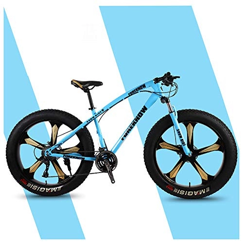 Fat Tire Mountainbike : QMMD MTB 26 Zoll, Erwachsenen Hardtail MTB, Gabel-Federung Fahrräder, Rahmen aus Kohlenstoffstahl Fette Reifen Fahrrad, Herren 7-21-24-27-Gang Mountainbike, Blue 5 Spokes, 24 Speed