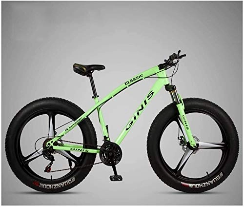 Fat Tire Mountainbike : QXX 26 Zoll Gebirgsfahrrad, High-Carbon Stahlrahmen Fat Tire Mountain Trail Bike, Männer Frauen Hardtail Mountainbike mit Doppelscheibenbremse (Color : Green, Size : 27 Speed 3 Spoke)