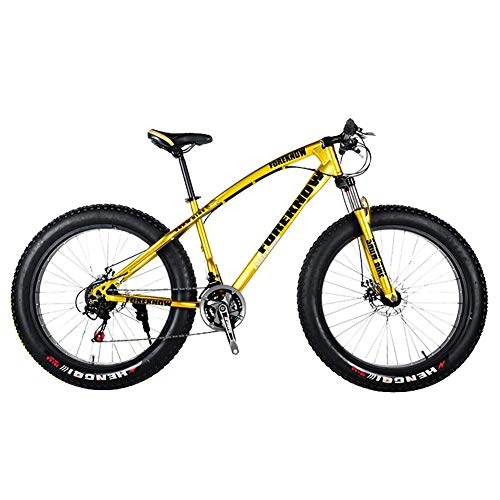 Fat Tire Mountainbike : Schneefahrräder, 26 Zoll (66 cm), für jedes Gelände, Mountainbike, dicke Reifen, 27 Gänge, doppelte Scheibenbremse, Sandy City Bike, Gold