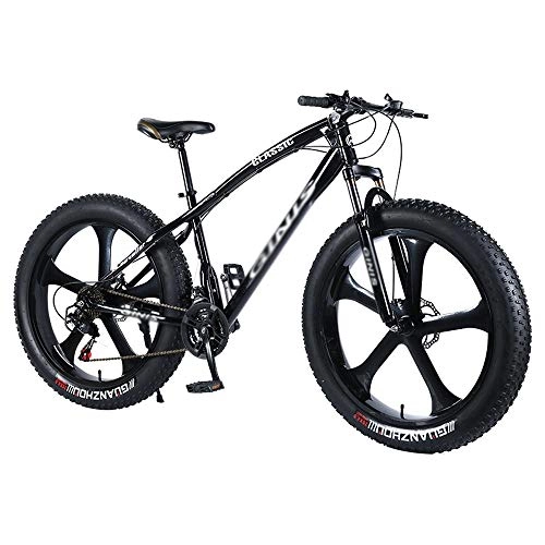 Fat Tire Mountainbike : Shock Mountain Bikes, Fat Tire Variable Speed Fahrrad, High-Carbon Stahlrahmen Hardtail Mountainbike mit Doppelscheibenbremse, 5 Spoke, 21 / 24 / 27 / 30-Gang, 26 Zoll (Color : 27 Speed)