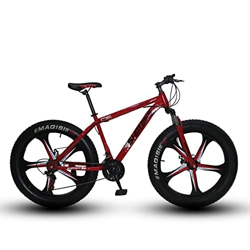 Fat Tire Mountainbike : TAURU 66 cm (26 Zoll) Mountainbike 21 Gang Rennrad Schneefahrrad für Herren Damen - Dual Scheibenbremse / Karbonstahl Fahrzeug Hartrahmen (Rot 2)