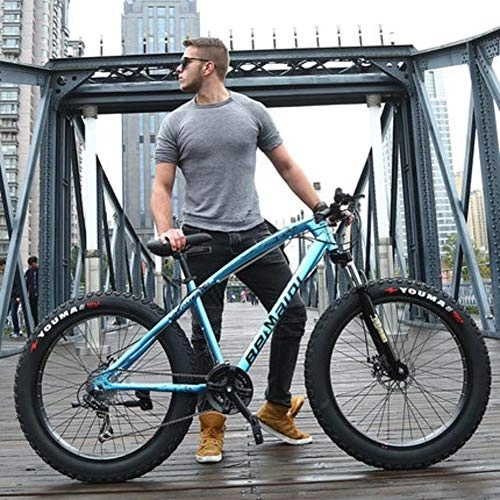 Fat Tire Mountainbike : TOPYL Dual-scheiben-bremsen Erwachsene Mountainbike, Big Tire Motorschlitten Fahrrad Für Männer Frauen, 24 Zoll Falten Fett MTB Blau 26", 24-Gang
