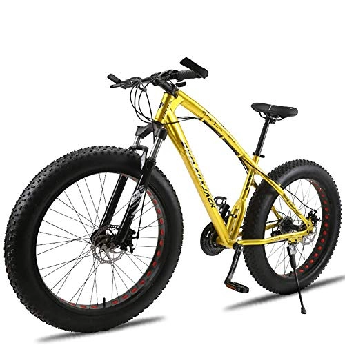 Fat Tire Mountainbike : Unbekannt Mountainbike, 26-Zoll-Fat Tire Straßen-Fahrrad Schnee Bike Beach Bike High-Carbon Stahlrahmen, mit Scheibenbremsen und Federgabeln, Gold, 24Speed