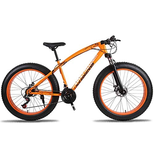 Fat Tire Mountainbike : Unbekannt Mountainbike, 26-Zoll-Fat Tire Straßen-Fahrrad Schnee Bike Beach Bike High-Carbon Stahlrahmen, mit Scheibenbremsen und Federgabeln, Orange, 21Speed