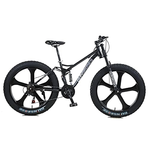 Fat Tire Mountainbike : UYHF Big Fat Tire Mountainbike Herren Fahrrad 26 In High Carbon Stahlrahmen Outdoor Rennrad 7 Geschwindigkeit Vollfederung MTB Black-5 Spoke Wheel