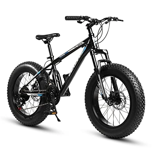 Fat Tire Mountainbike : Velors 20 Zoll Fatbike Mountainbike | Shimano 21 Gang-Schaltung, 4.0 fette Reifen Fahrrad, Doppelscheibenbremsen, Fahrrad geeignet für Mädchen Jungen-Black
