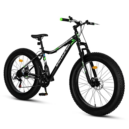 Fat Tire Mountainbike : Velors 26 Zoll Fatbike Mountainbike | Shimano 21 Gang-Schaltung, 4.0 fette Reifen Fahrrad, Doppelscheibenbremsen, Fahrrad geeignet für Erwachsene, MTB, Männer und Frauen- Black Green