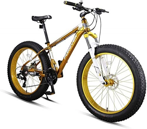 Fat Tire Mountainbike : WQFJHKJDS 27-Gang-Mountainbike 4, 0-Zoll-Fettreifen für Schnee- / Strand, vordere und hintere doppelte mechanische Scheibenbremsen einstellbar Lenker Entfernung, golden