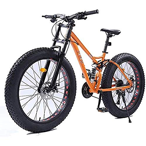 Fat Tire Mountainbike : WXX Erwachsene Mountain Bike High Carbon Stahlrahmen 26 Zoll 4.0 Fat Reifen Motorschlitten Doppelscheibenbremse Damping Querfeldeinrennen Variable Speed ​​Fahrrad, Orange, 21 Speed