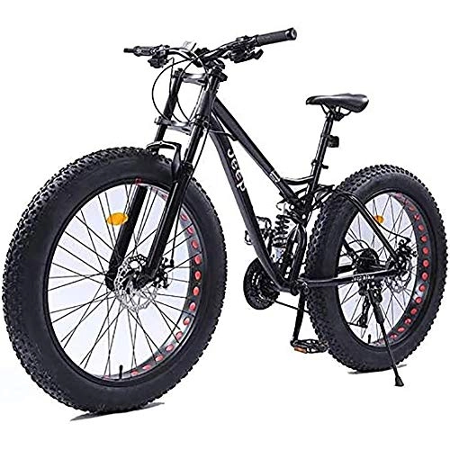Fat Tire Mountainbike : WXX Erwachsene Mountain Bike High Carbon Stahlrahmen 26 Zoll 4.0 Fat Reifen Motorschlitten Doppelscheibenbremse Damping Querfeldeinrennen Variable Speed ​​Fahrrad, Schwarz, 24 Speed