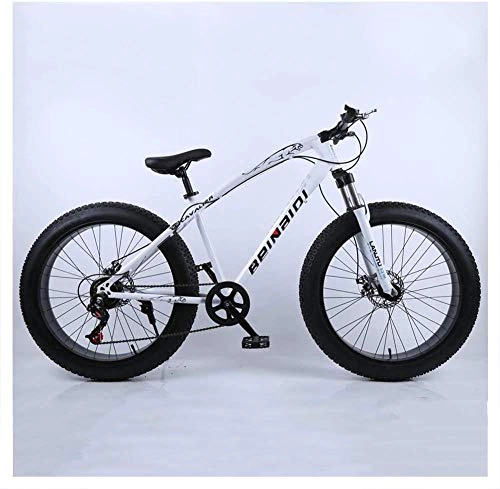 Fat Tire Mountainbike : XXCZB HardtailMountain Bike 26 Zoll mit mechanischen Scheibenbremsen für Männer und Frauen Fat Tire Erwachsene Mountainbike High Carbon Steel & Verstellbarer Sitz-7 Geschwindigkeit_Weiß
