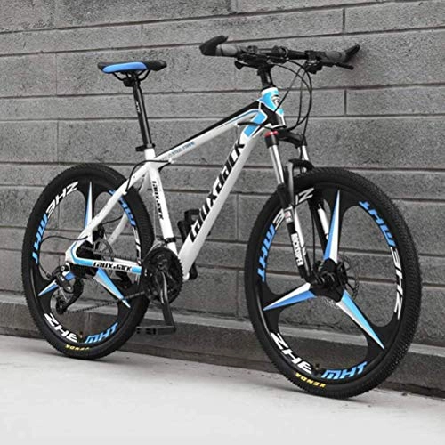 Mountainbike : 26 Zoll Herren Mountainbike, Zweifachfederung Zweischeibenbremsen City Rennrad (Farbe: Weiß Blau, Größe: 24 Gang)