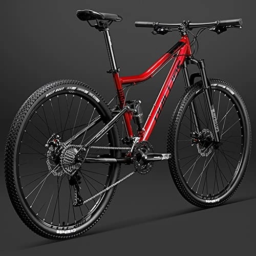 Mountainbike : 29 Inch Bicycle Frame Full Suspension Mountain Bike, Double Shock Absorption Bicycle Mechanical Disc Brakes Frame (red 24 Speeds)