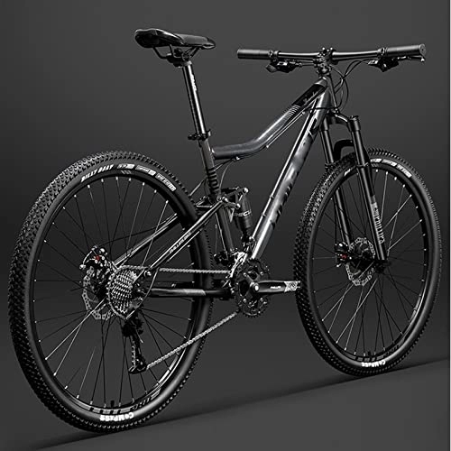Mountainbike : 29 Zoll Fahrrad Rahmen Full Federung Mountain Bike, doppelte Stoßabsorption Fahrrad Mechanical Disc Brakes Frame (Grau 24 Speeds)