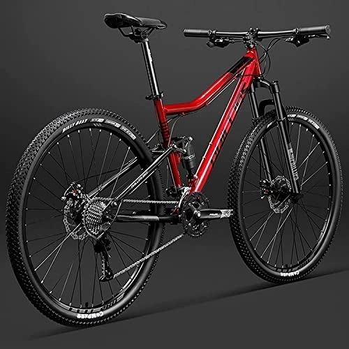 Mountainbike : 29 Zoll Fahrrad Rahmen Full Federung Mountain Bike, doppelte Stoßabsorption Fahrrad Mechanical Disc Brakes Frame (Red 30 Speeds)