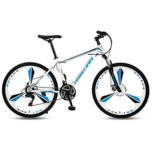 Mountainbike : Adult Bikes, Fahrrad MTB 26 Zoll, 3-Speichen, Scheibenbremse, Vorderradaufhängung, Carbon Steel Frame, White Blue, 21 Speed