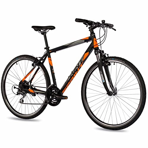 Mountainbike : Airtracks Herren Trekking Fahrrad 28 Zoll Cross Bike Sprint Sintero Shimano Acera 24 Gang Schwarz Orange - Rahmenhöhen 52cm und 56cm - Modelljahr 2022 (56cm (Körpergröße 175-185cm))