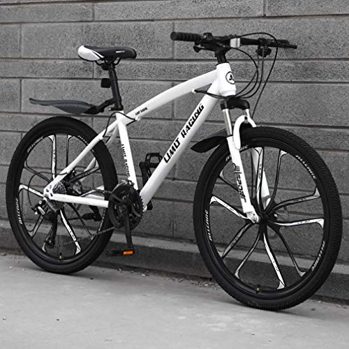 Mountainbike : AISHFP Adult Mountainbike, High-Carbon Stahlrahmen Strand Fahrrad, Doppelscheibenbremse Off-Road Schnee Bikes, 26-Zoll-Ten Messer Magnesiumlegierung Integrierte Räder, Weiß, 24 Speed