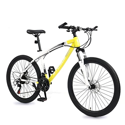 Mountainbike : AZXV 21 Geschwindigkeiten High-Carbon Steel Bike Mountainbike Mechanische Dual-Scheiben-Bremsen Stoßdämpfendes Wechseln von MTB-Fahrrad, 26-Zoll-Räder, mehrere Farben, fü White Yellow